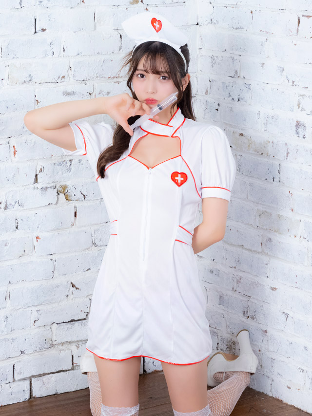 コスプレ ナース 体型カバー 制服 バストカットアウト パイピング フレアスカート [3点セット] (ワンピース/カチューシャ/注射器)【ハロウィン】[tk-hw893547]のイメージ画像3