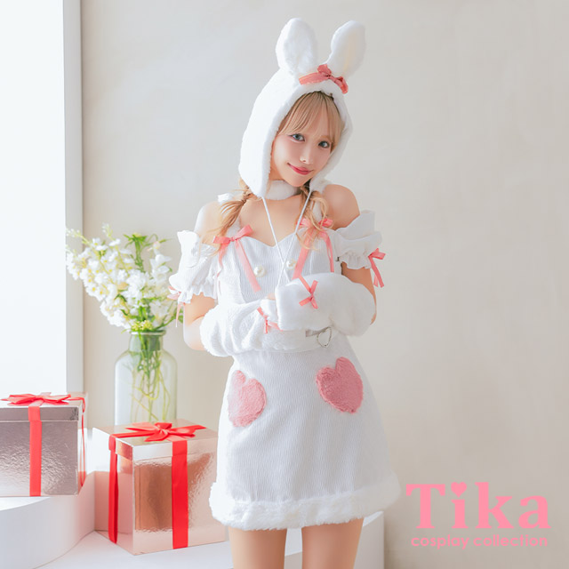 ハロウィン バニーガール もこもこ ハートモチーフ ガーリー ラブリー アニマル コスプレ 5点セットのメイン画像