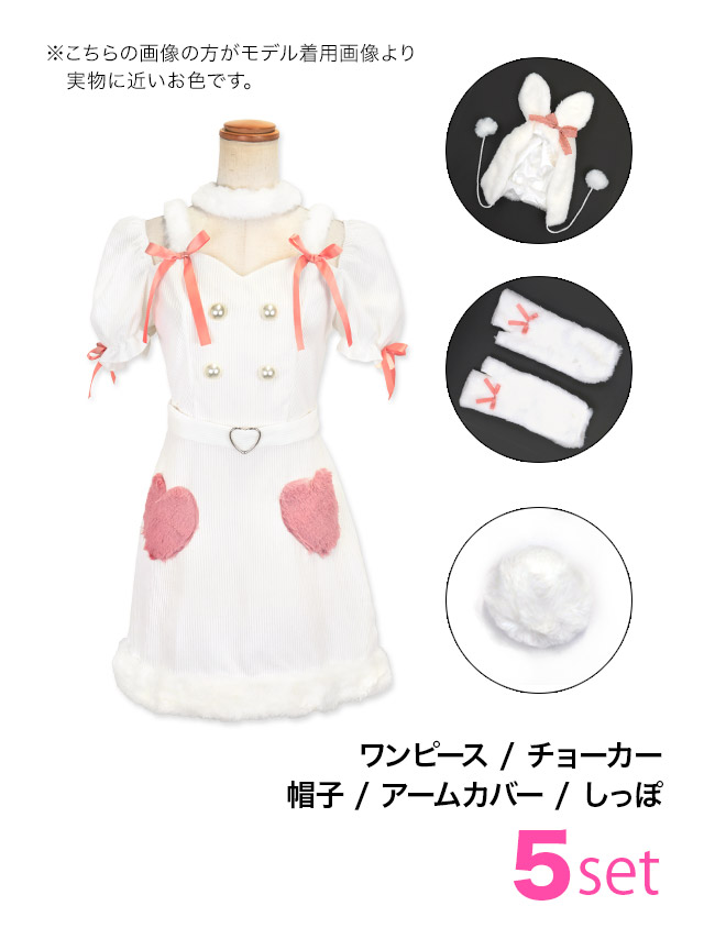 ハロウィン バニーガール もこもこ ハートモチーフ ガーリー ラブリー アニマル コスプレ 5点セットのセット内容