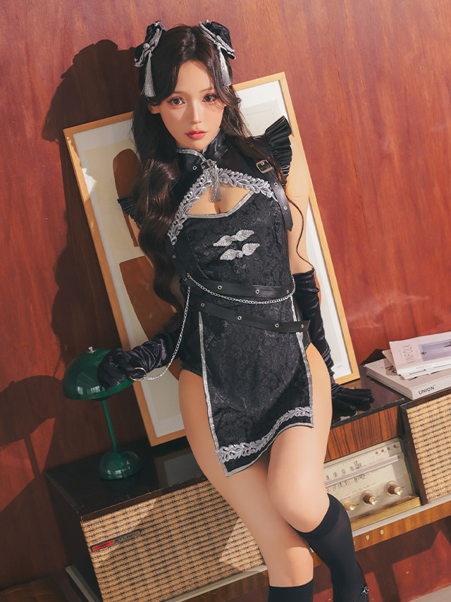 チャイナ コスプレ バストカット  レオタード チャイナ服 4点セットのイメージ画像2