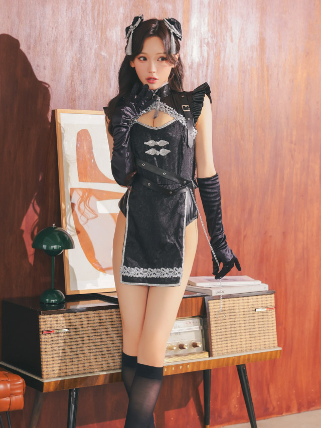 チャイナ コスプレ バストカット  レオタード チャイナ服 4点セットのイメージ画像3