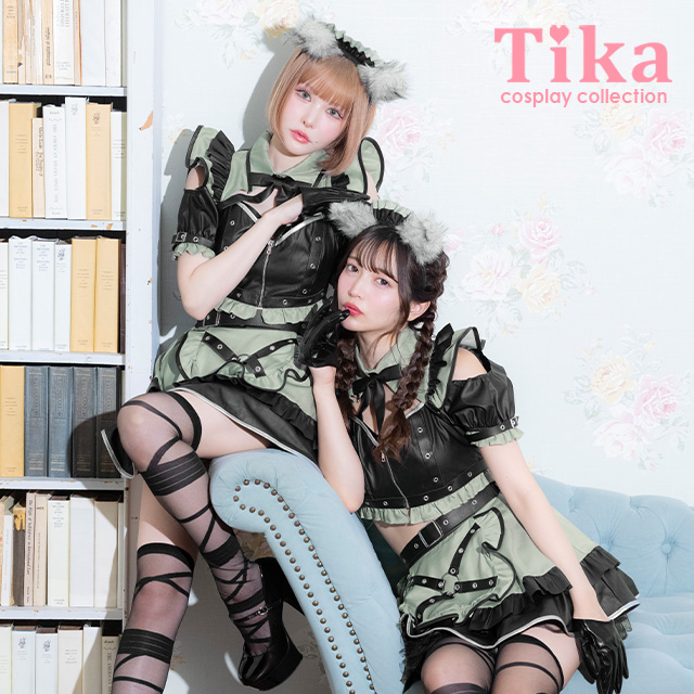 コスプレ 6点セット メイド へそ出し ウルフ (リボンタイ/トップス/スカート/カチューシャ/グローブ/しっぽ)【ハロウィン】[tk-hw916284]のメイン画像