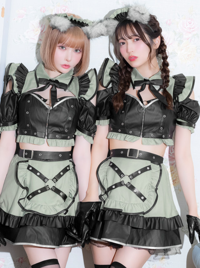 コスプレ 6点セット メイド へそ出し ウルフ (リボンタイ/トップス/スカート/カチューシャ/グローブ/しっぽ)【ハロウィン】[tk-hw916284]のイメージ画像1