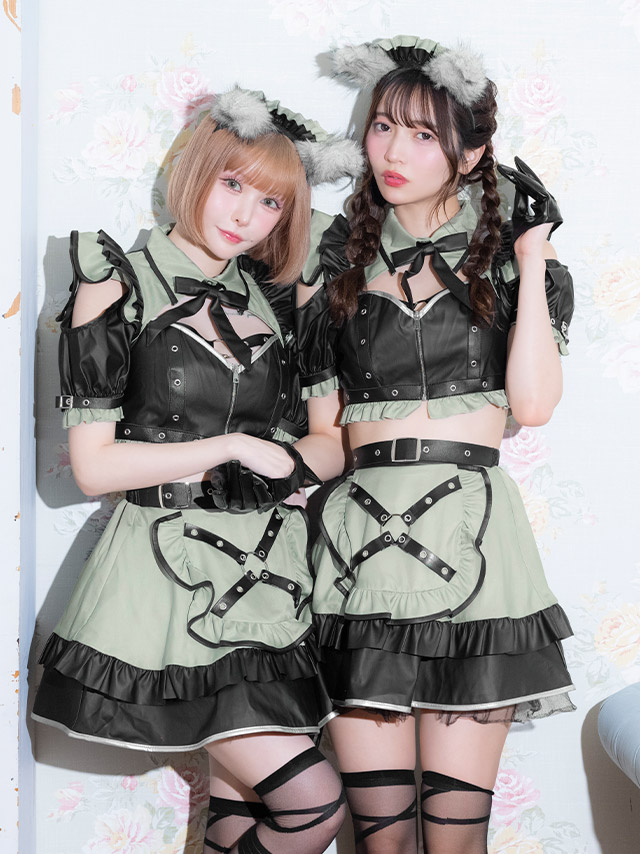 コスプレ 6点セット メイド へそ出し ウルフ (リボンタイ/トップス/スカート/カチューシャ/グローブ/しっぽ)【ハロウィン】[tk-hw916284]のイメージ画像2