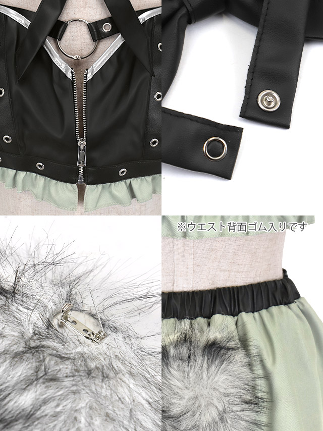 コスプレ 6点セット メイド へそ出し ウルフ (リボンタイ/トップス/スカート/カチューシャ/グローブ/しっぽ)【ハロウィン】[tk-hw916284]の詳細アップ