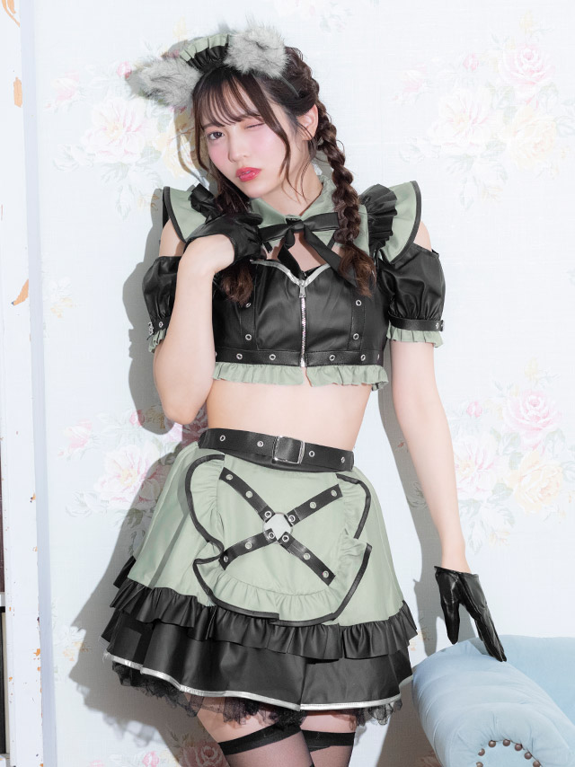 コスプレ 6点セット メイド へそ出し ウルフ (リボンタイ/トップス/スカート/カチューシャ/グローブ/しっぽ)【ハロウィン】[tk-hw916284]のイメージ画像5