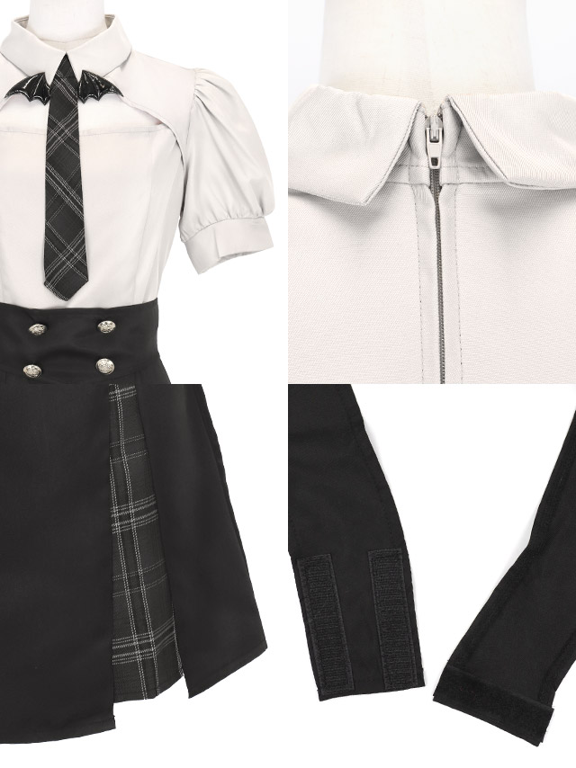 コスプレ デビル 4点set 制服 プレッピー 体型カバー フレアスカート 悪魔 (ワンピース/ネクタイ/コルセット/カチューシャ)【ハロウィン】[tk-hw916390a]のデティール画像1