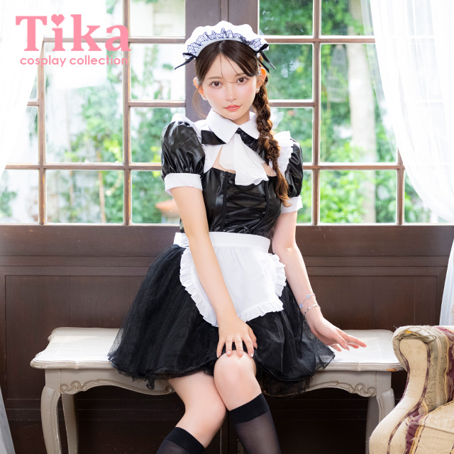 コスプレ メイド 5点set ランジェリー風 ラブリー フリル リボン へそ出し ガーリー (トップス/スカート/カチューシャ/カフス/ガーターリング)【ハロウィン】[tk-hw2088]のメイン画像