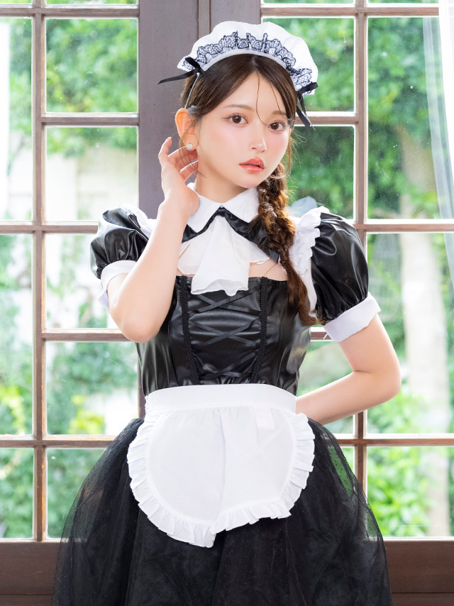 コスプレ メイド 5点set ランジェリー風 ラブリー フリル リボン へそ出し ガーリー (トップス/スカート/カチューシャ/カフス/ガーターリング)【ハロウィン】[tk-hw2088]のイメージ画像1
