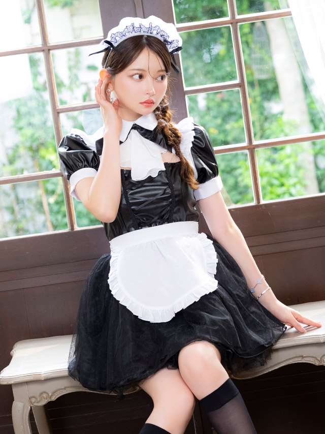 コスプレ メイド 5点set ランジェリー風 ラブリー フリル リボン へそ出し ガーリー (トップス/スカート/カチューシャ/カフス/ガーターリング)【ハロウィン】[tk-hw2088]のイメージ画像5