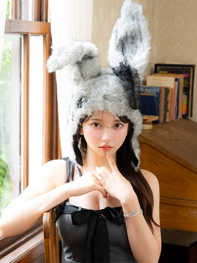コスプレ 小物 ネックリボン付きペアもこもこファーうさたん帽子