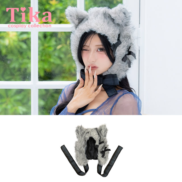 コスプレ 小物 ネックリボン付きペアもこもこファーうさたん帽子