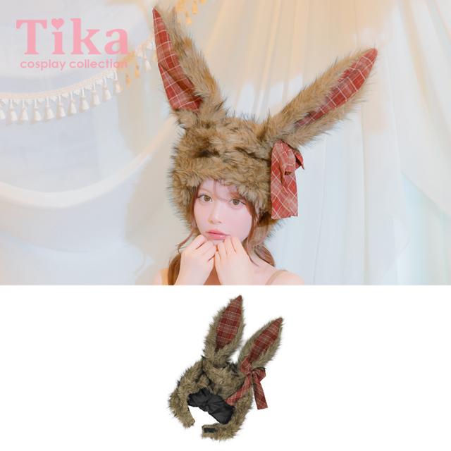コスプレ小物 ふわもこ タータンチェック リボン バニー 帽子【ハロウィン】[tk-hw916680]