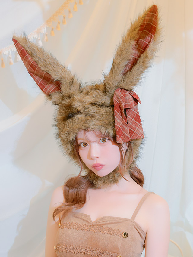 コスプレ小物 ふわもこ タータンチェック リボン バニー 帽子【ハロウィン】[tk-hw916680]