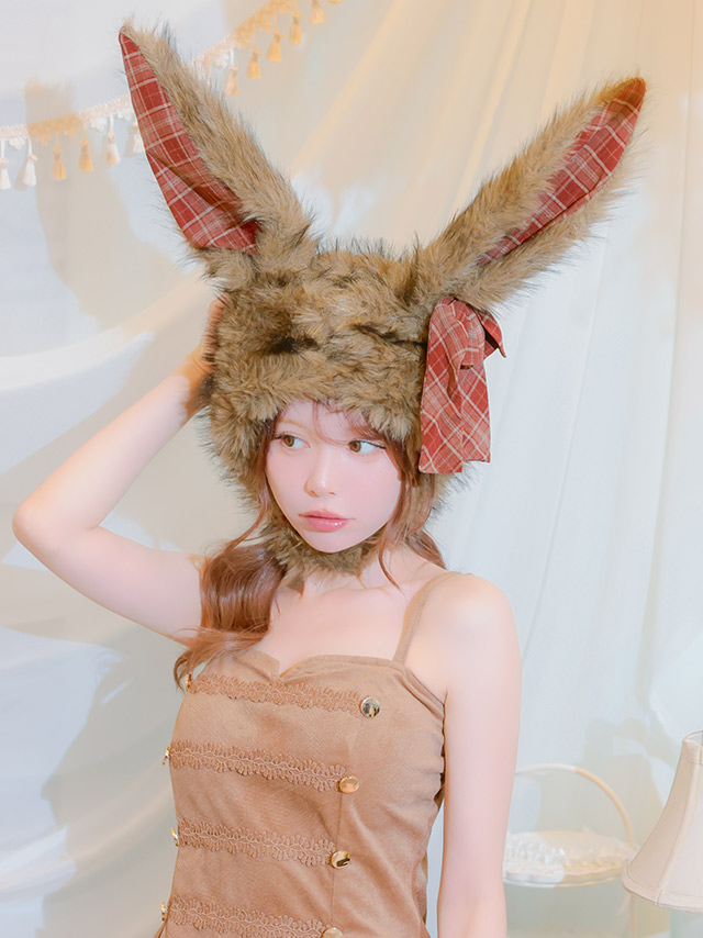 コスプレ小物 ふわもこ タータンチェック リボン バニー 帽子【ハロウィン】[tk-hw916680]