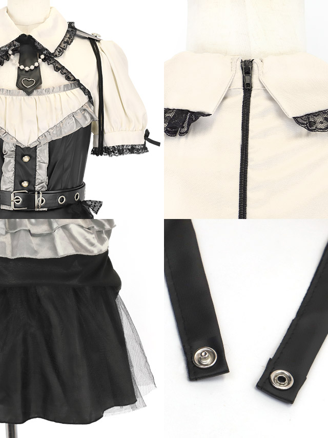 コスプレ ポリス 5点set レザー パール リボン ガーリー 制服 警察官 (ワンピース/ネクタイ/ベルト/帽子/カフス)【ハロウィン】[tk-hw918424a]のデティール画像1