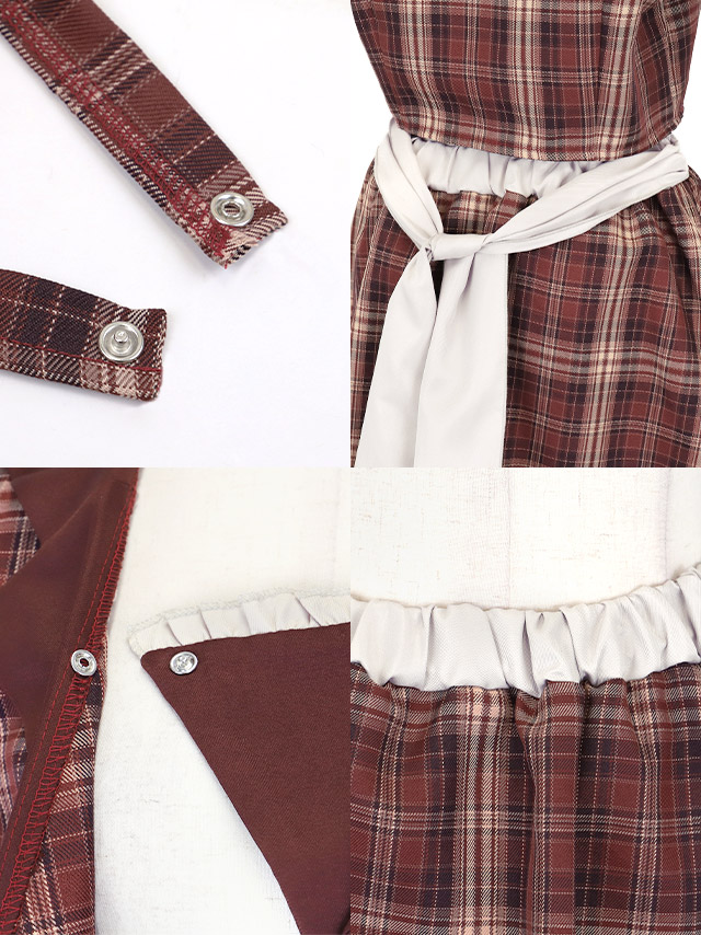 コスプレ 制服 5点set ダイナー レトロデザイン 体型カバーフレアスカート ウェイトレス (付け襟/ワンピース/エプロン/サンバイザー/カフス)【ハロウィン】[tk-hw918875]の詳細アップ