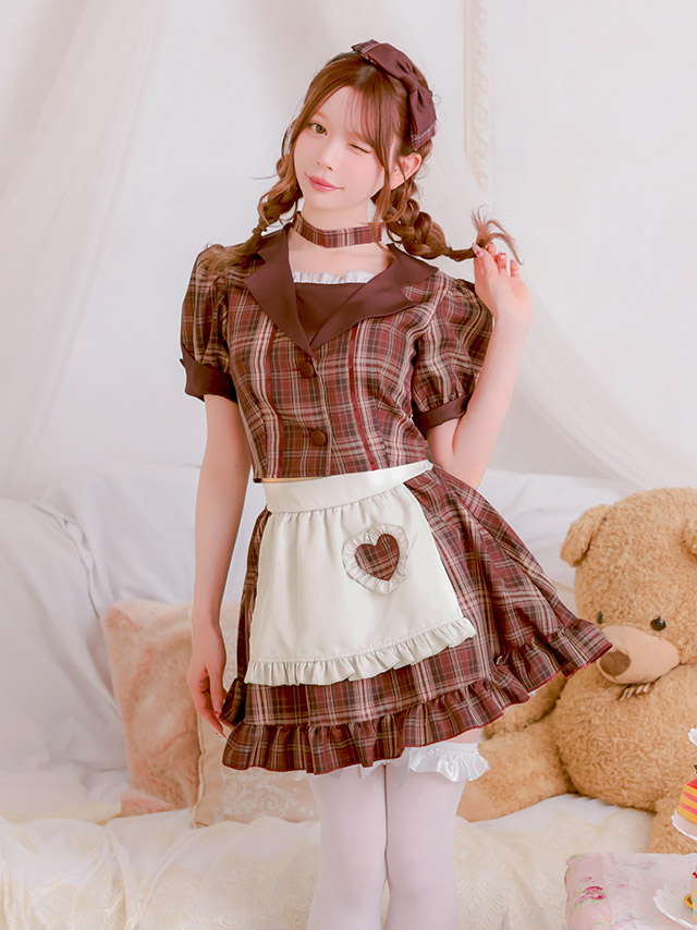 コスプレ 制服 5点set ダイナー レトロデザイン 体型カバーフレアスカート ウェイトレス (付け襟/ワンピース/エプロン/サンバイザー/カフス)【ハロウィン】[tk-hw918875]のイメージ画像1