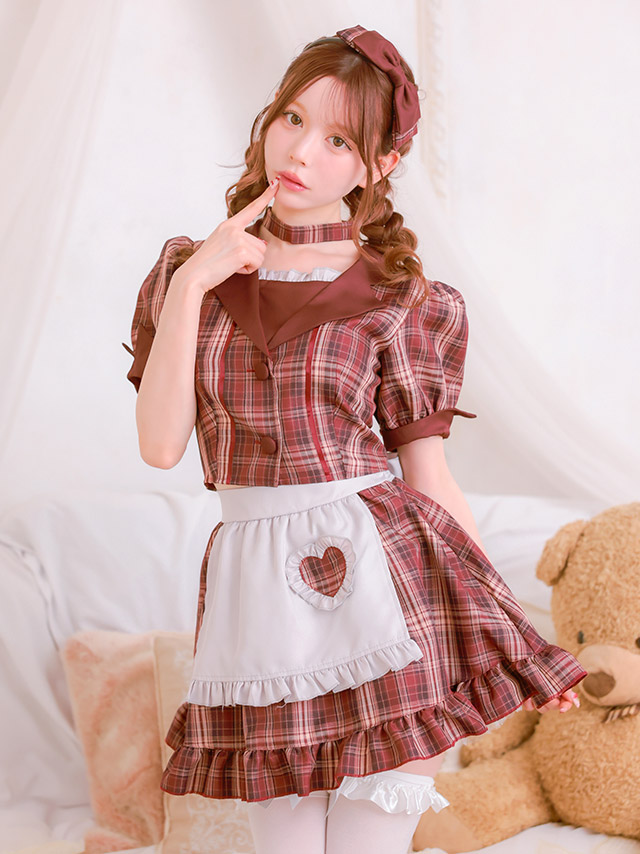 コスプレ 制服 5点set ダイナー レトロデザイン 体型カバーフレアスカート ウェイトレス (付け襟/ワンピース/エプロン/サンバイザー/カフス)【ハロウィン】[tk-hw918875]のイメージ画像3