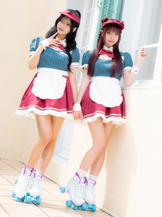コスプレ 制服 5点set ダイナー レトロデザイン 体型カバーフレアスカート ウェイトレス (付け襟/ワンピース/エプロン/サンバイザー/カフス)【ハロウィン】[tk-hw918875]のイメージ画像1
