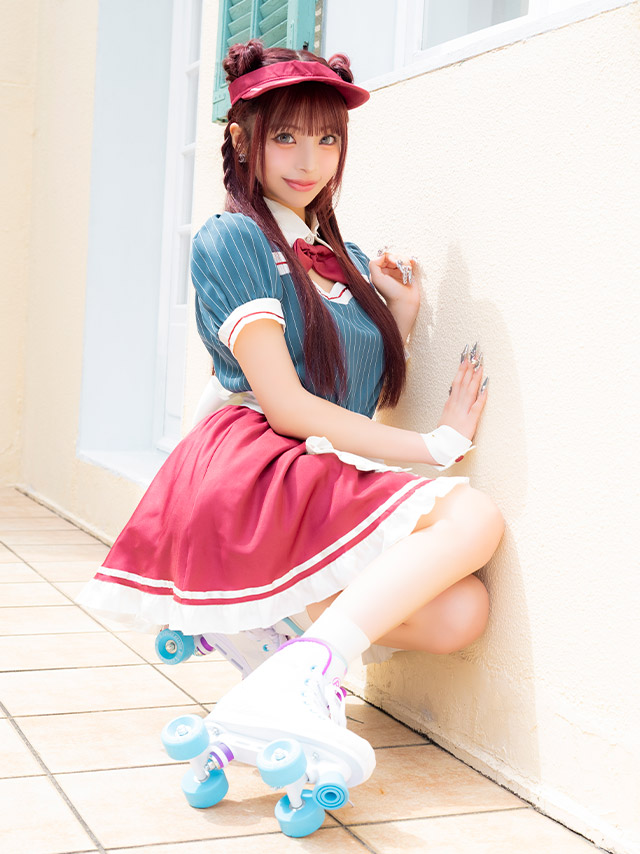 コスプレ 制服 5点set ダイナー レトロデザイン 体型カバーフレアスカート ウェイトレス (付け襟/ワンピース/エプロン/サンバイザー/カフス)【ハロウィン】[tk-hw918875]のイメージ画像4