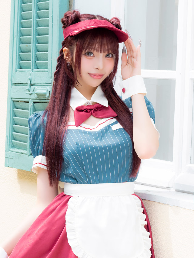 コスプレ 制服 5点set ダイナー レトロデザイン 体型カバーフレアスカート ウェイトレス (付け襟/ワンピース/エプロン/サンバイザー/カフス)【ハロウィン】[tk-hw918875]のイメージ画像5