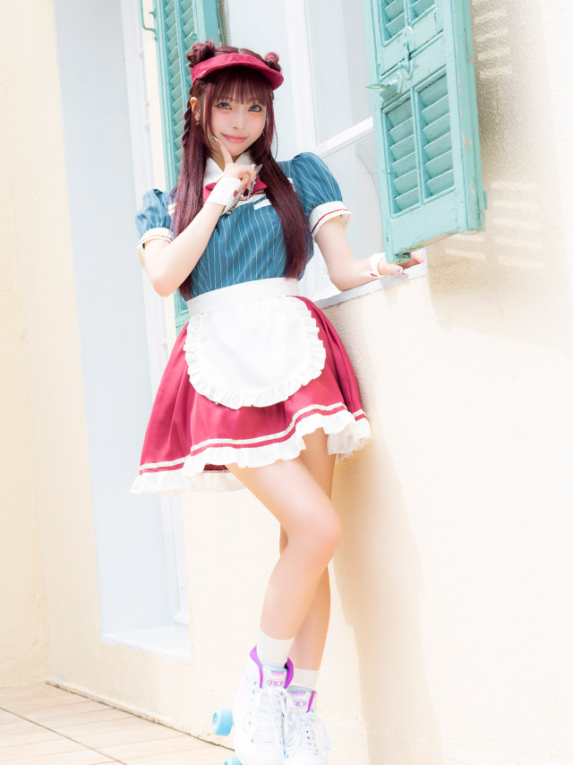 コスプレ 制服 5点set ダイナー レトロデザイン 体型カバーフレアスカート ウェイトレス (付け襟/ワンピース/エプロン/サンバイザー/カフス)【ハロウィン】[tk-hw918875a]のイメージ画像2