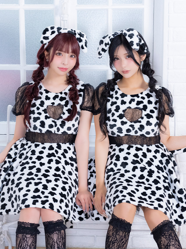コスプレ 犬 アニマル 2点set ダルメシアン 体型カバー ブラックレース 露出少なめ (ワンピース/カチューシャ)【ハロウィン】[tk-hwblunst-0973x]のイメージ画像3