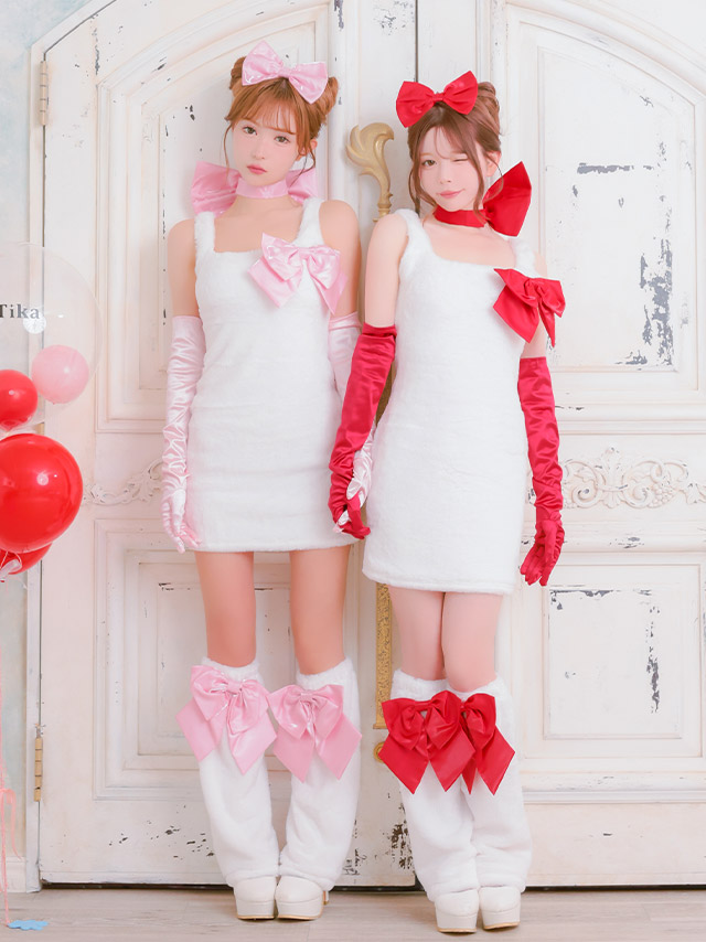 コスプレ 猫 6点set もこもこ サテンリボン ドーリー アニマル (チョーカー/ワンピース/ブローチ/ヘアピン/グローブ/レッグカバー)【ハロウィン】[tk-hwjj11123]のイメージ画像2
