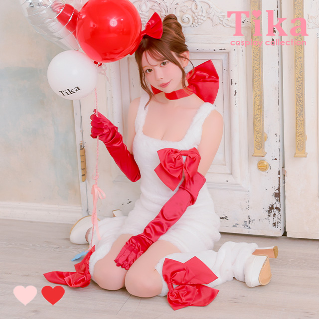 コスプレ 猫 6点set もこもこ サテンリボン ドーリー アニマル (チョーカー/ワンピース/ブローチ/ヘアピン/グローブ/レッグカバー)【ハロウィン】[tk-hwjj11123b]のメイン画像
