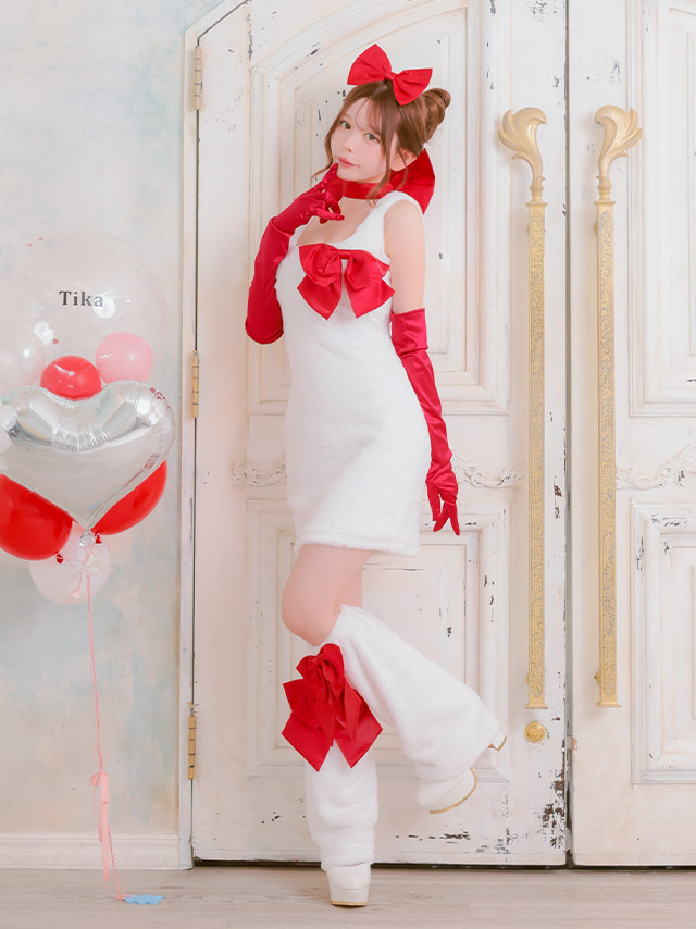 コスプレ 猫 6点set もこもこ サテンリボン ドーリー アニマル (チョーカー/ワンピース/ブローチ/ヘアピン/グローブ/レッグカバー)【ハロウィン】[tk-hwjj11123b]のイメージ画像1