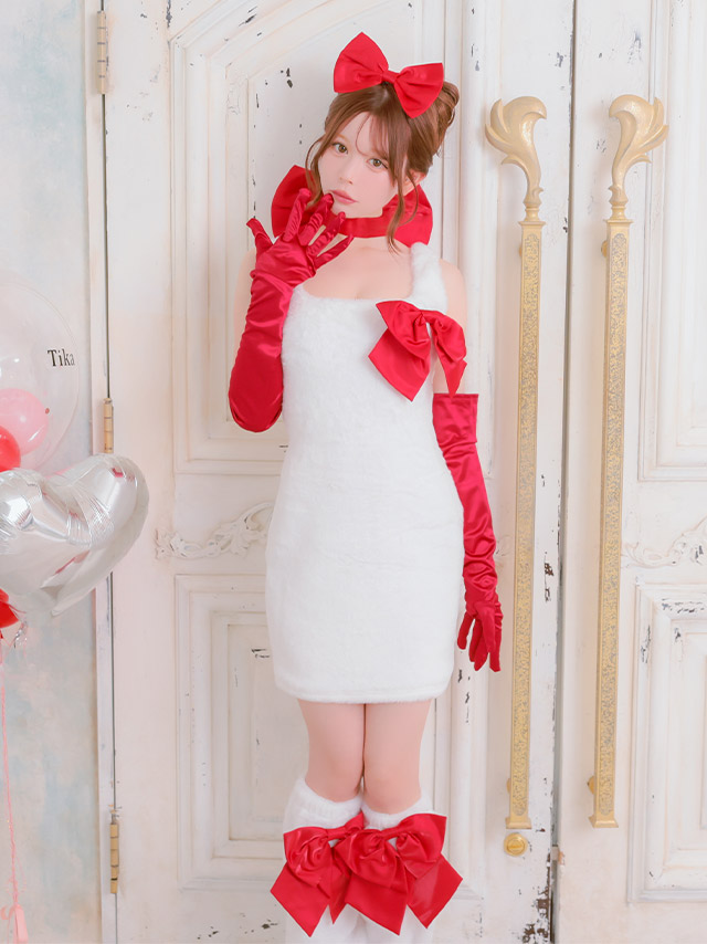 コスプレ 猫 6点set もこもこ サテンリボン ドーリー アニマル (チョーカー/ワンピース/ブローチ/ヘアピン/グローブ/レッグカバー)【ハロウィン】[tk-hwjj11123b]のイメージ画像2