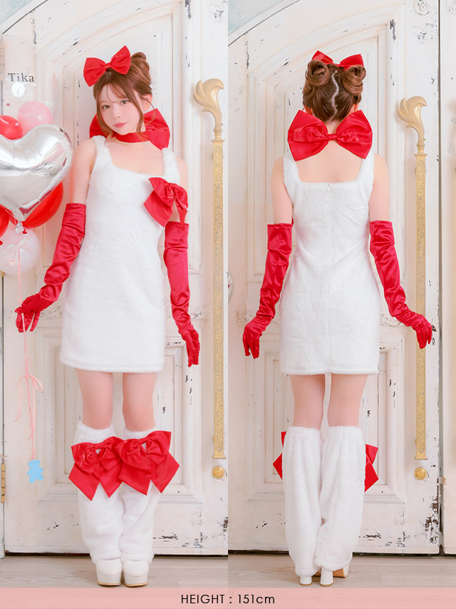 コスプレ 猫 6点set もこもこ サテンリボン ドーリー アニマル (チョーカー/ワンピース/ブローチ/ヘアピン/グローブ/レッグカバー)【ハロウィン】[tk-hwjj11123]のイメージ画像6