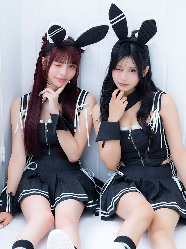 コスプレ バニー 6点set スポーティー プレッピー リボン フロントジップ プリーツ フレアスカート ガーリー アニマル (付け襟/トップス/スカート/カチューシャ/カフス/ソックス)【ハロウィン】[tk-hwjj95103a]のイメージ画像2