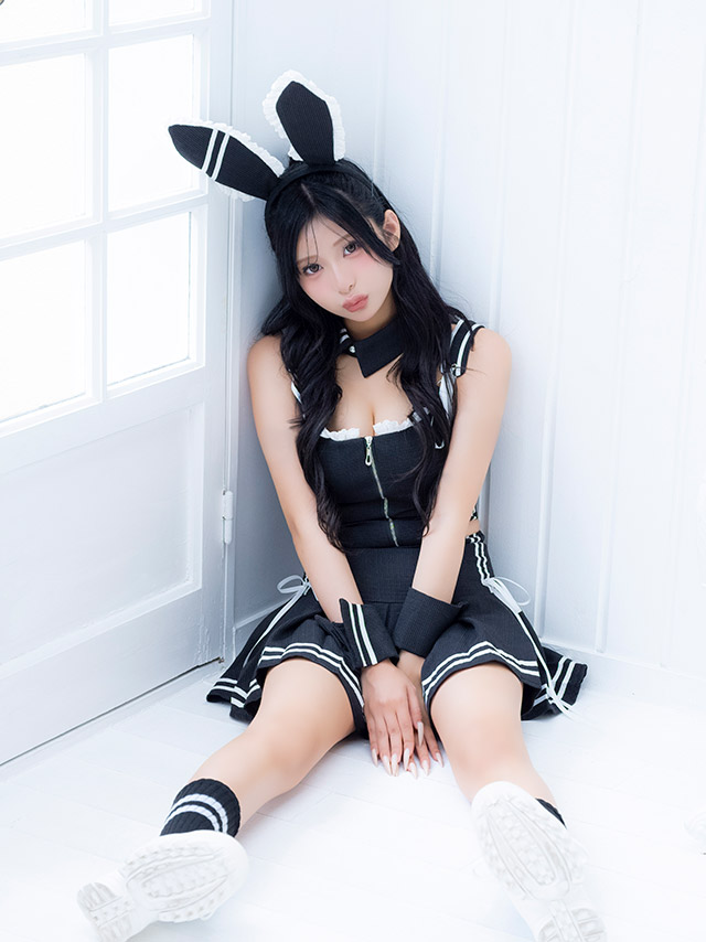 コスプレ バニー 6点set スポーティー プレッピー リボン フロントジップ プリーツ フレアスカート ガーリー アニマル (付け襟/トップス/スカート/カチューシャ/カフス/ソックス)【ハロウィン】[tk-hwjj95103a]のイメージ画像4