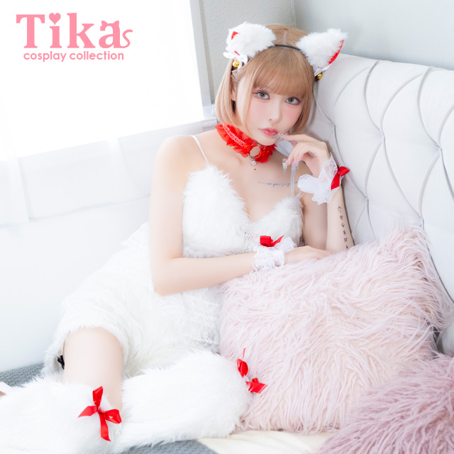 コスプレ 猫 7点set もこもこ レースペプラム ショートパンツ リボン スウィート ガーリー アニマル (チョーカー/ブローチ/トップス/パンツ/カチューシャ/カフス/レッグカバー)【ハロウィン】[tk-hwjj95112]のメイン画像