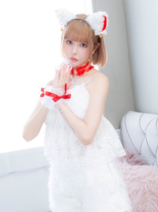 コスプレ 猫 7点set もこもこ レースペプラム ショートパンツ リボン スウィート ガーリー アニマル (チョーカー/ブローチ/トップス/パンツ/カチューシャ/カフス/レッグカバー)【ハロウィン】[tk-hwjj95112]のイメージ画像1