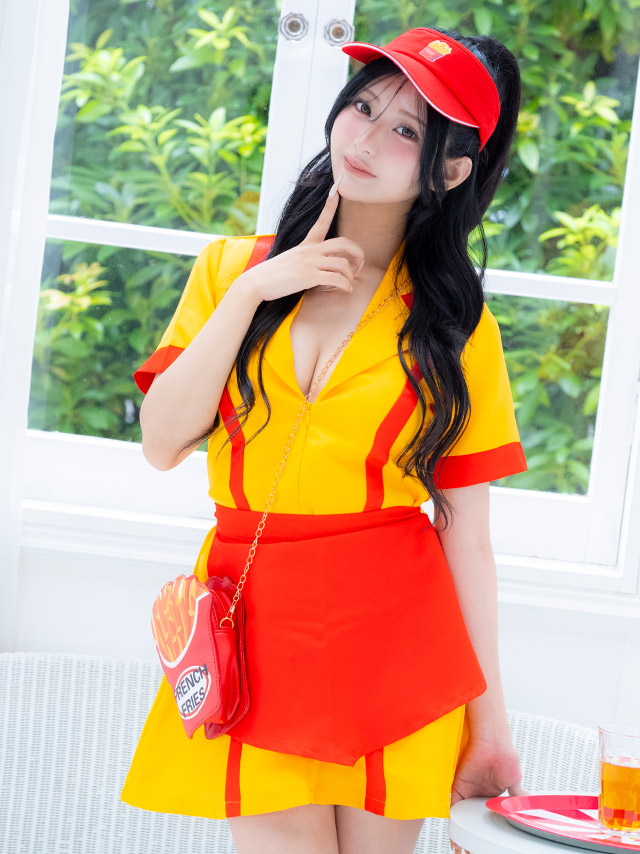 コスプレ 制服 5点set ダイナー アメリカンハンバーガー 体型カバー フレアスカート ショップガール (ワンピース/帽子/エプロン/ニーハイソックス/バッグ)【ハロウィン】[tk-hwpsc2118b]のイメージ画像2