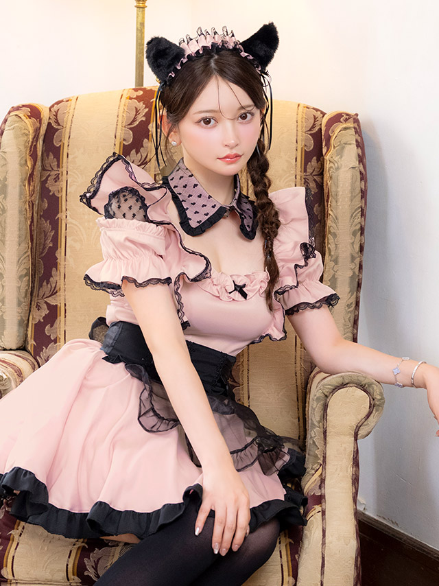 コスプレ 猫 6点set 体型カバー メイド 制服 黒猫 フリル ラブリー バイカラー フレアスカート ガーリー アニマル (付け襟/ワンピース/エプロン/カチューシャ/パニエ/ニーハイソックス)【ハロウィン】[tk-hwt103]
のイメージ画像4