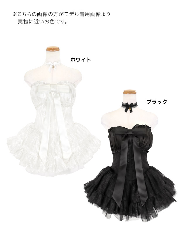 コスプレ 猫 7点set ベアトップ コルセット風 ボリュームフレアスカート ロリーター アニマル (チョーカー/ワンピース/リボン/猫耳/リストバンド/インナーパンツ/ニーハイソックス)【ハロウィン】[tk-hwtz192]のセット内容