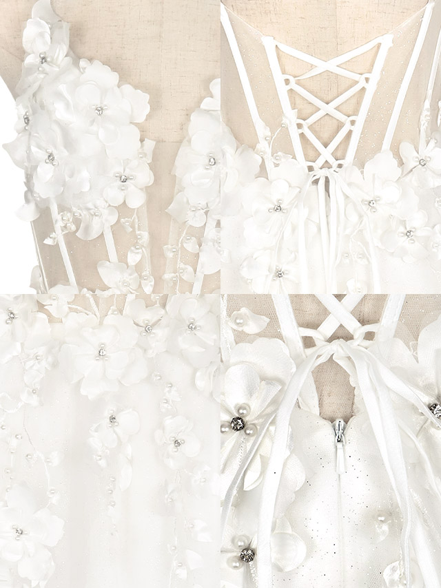 LAブランド直輸入 シアーコルセット風3Dフラワーキャミソールラメチュールロングドレスの商品詳細画像1