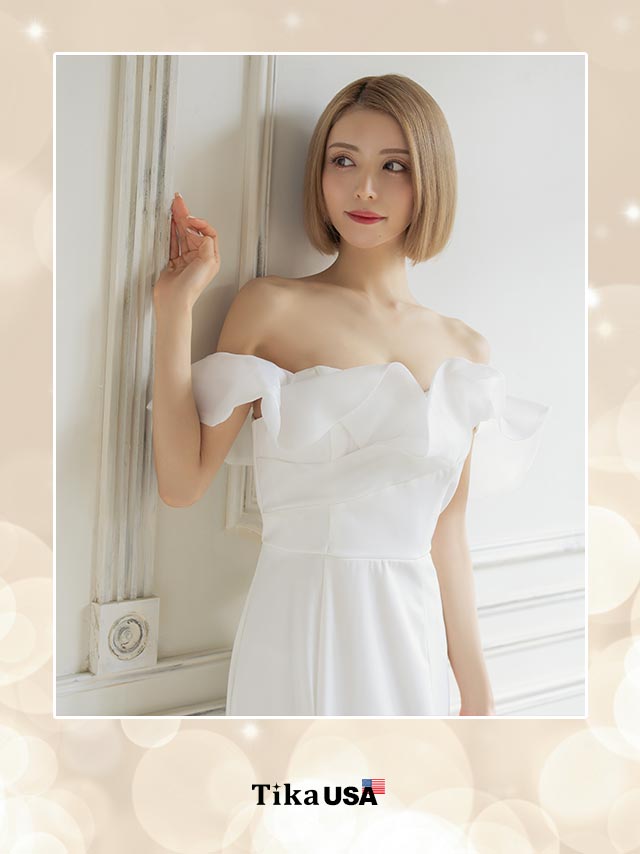 大判胸元フリルオフショルダーワンカラーマーメイドロングドレスのイメージ画像1