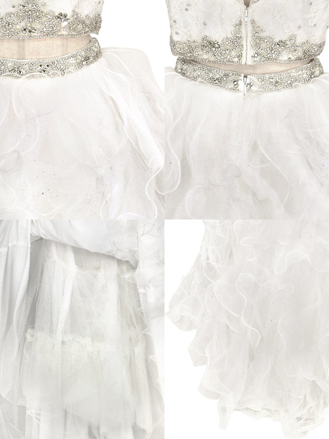 LAブランド直輸入 フラワー刺繍ビジューアメリカンスリーブセットアップゴージャスラメチュールロングドレスのディティール画像2