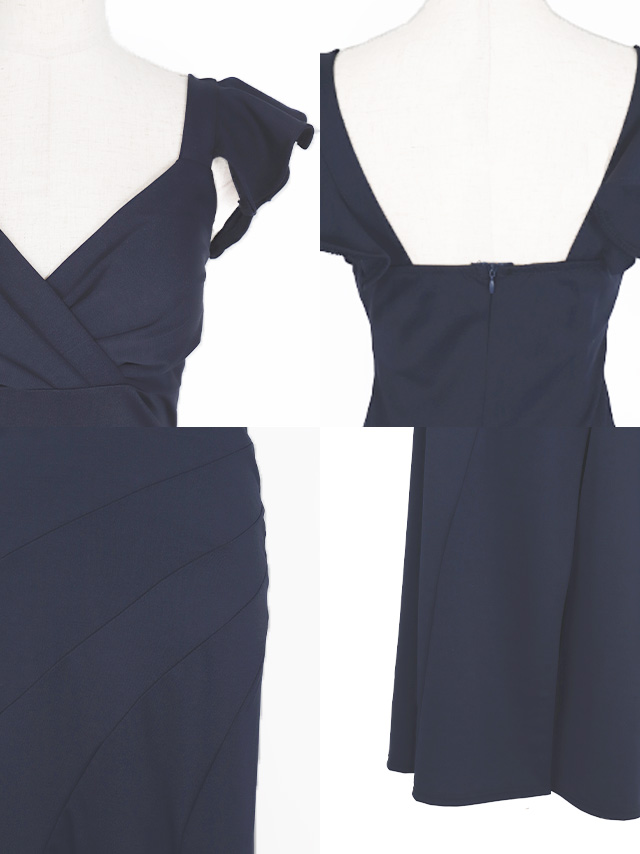 ワンカラーフリル袖バストクロスギャザーデザインプチプラタイトロングドレスのイメージ画像1