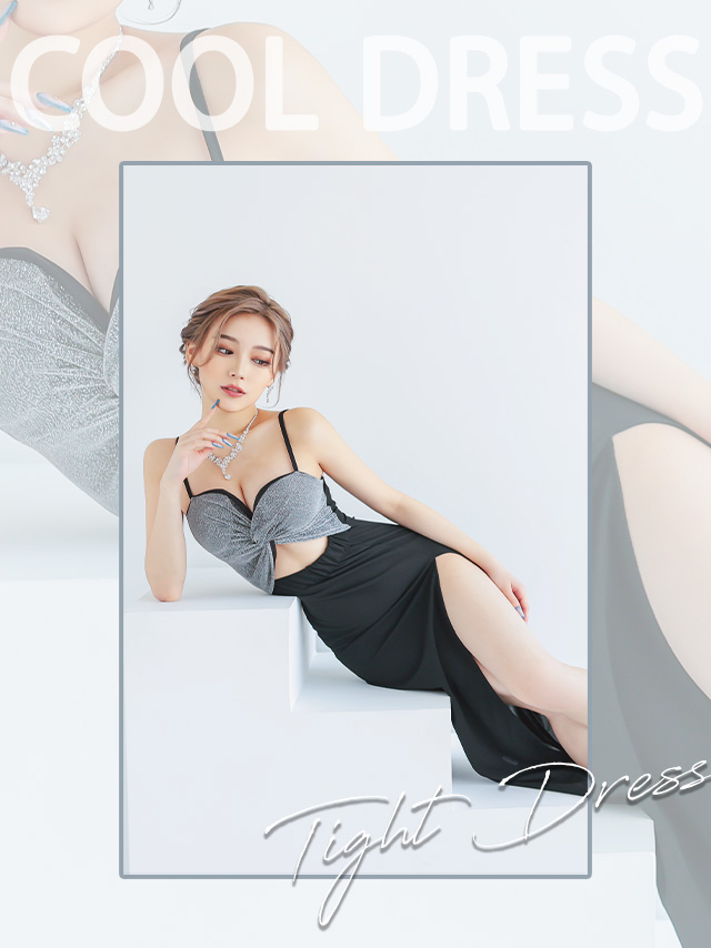 胸元リボンキャミソールタイトロングドレスのイメージ画像1