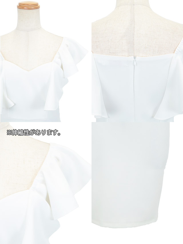 ワンカラーペンタゴンネックフリル袖ノースリーブタイトミニドレスのイメージ画像1