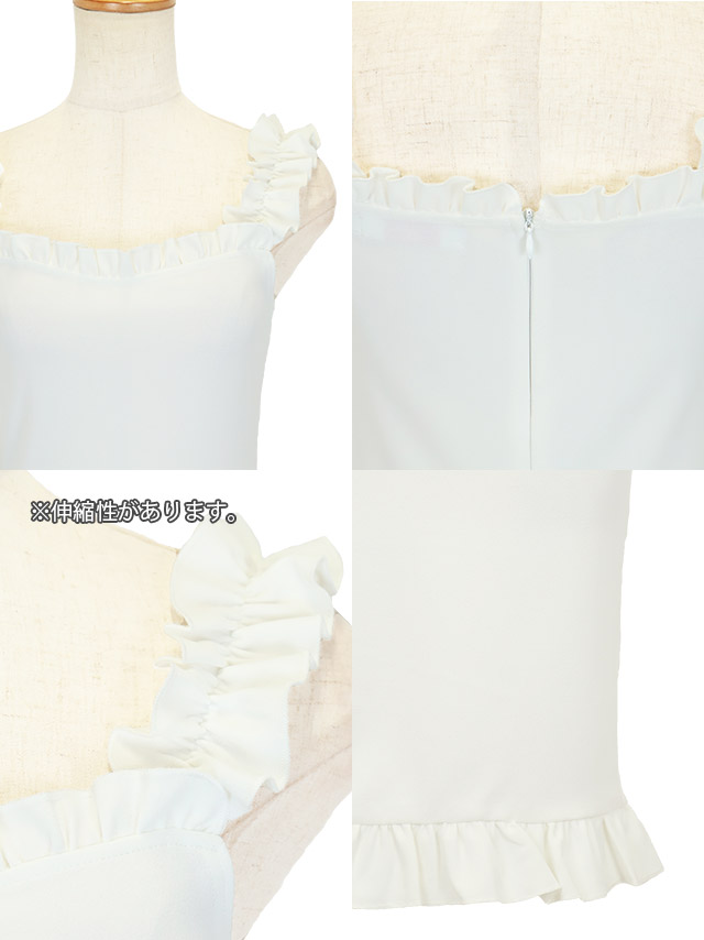 ノースリーブフリルスクエアネックシンプルタイト膝丈ドレスのイメージ画像1