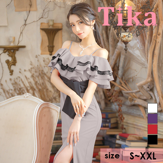 tika⭐︎ブラック\u0026レッドタイトロングドレス - ドレス