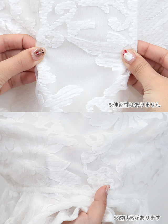 ノースリーブフリル袖バストジップオーガンジー刺繍タイトミニドレスの商品詳細1