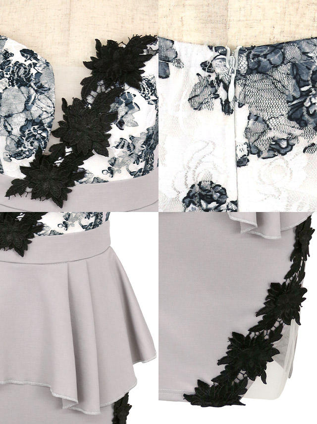 オフショルダーフェミニンフラワー刺繍レース切り替えペプラムタイトミニドレスの商品特徴